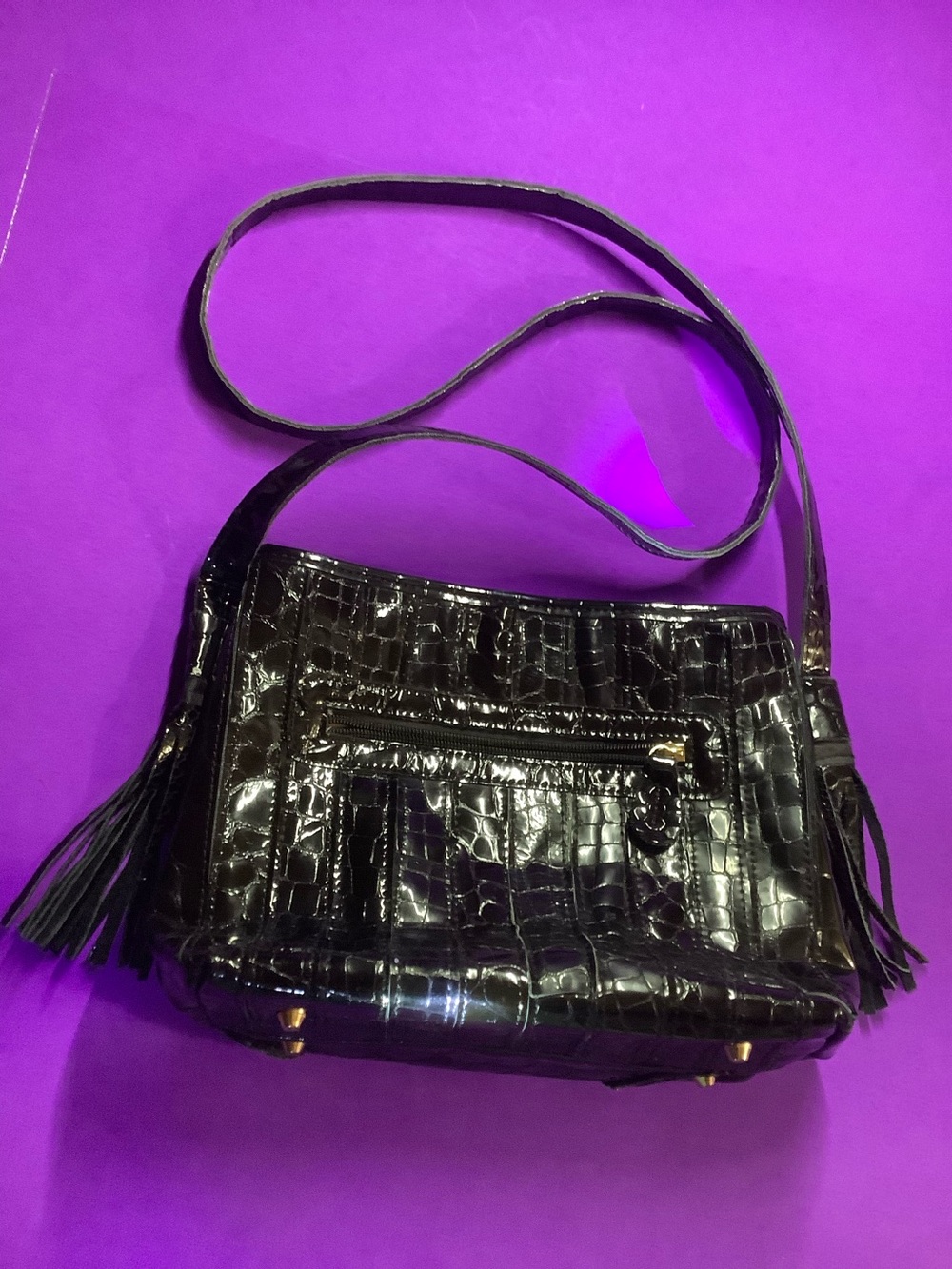 ShopLc Leather Tassel Edge Croc Fell Purse Bag